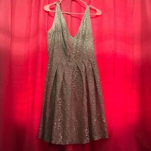 Donna Morgan Glittering Silver Backless Dress